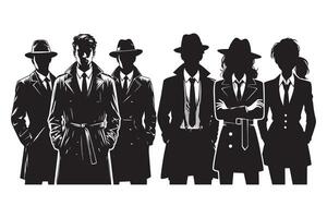 AI generated Mafia silhouette vector, Detective silhouette vector isolated on white background