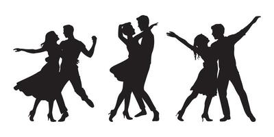 AI generated silhouettes of dancing couple, Dancing man and woman, couple dance silhouette set vector