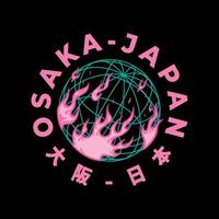 Osaka Tokyo Japan vintage t-shirt streetwear. Typography slogan tshirt design with kanji in japanese translation Osaka Japan. Vector illustration.