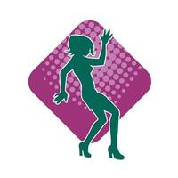 Silhouette of a female dancer in action pose. Silhouette of a woman dancing happily. vector