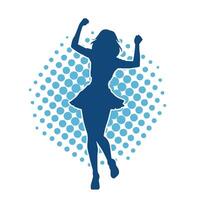 Silhouette of a female dancer wearing mini skirt in action pose. Silhouette of a slim woman dancing happily. vector