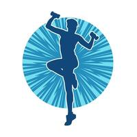 Silhouette of slim female doing exercise. Silhouette of a sporty woman doing gym workout pose. vector