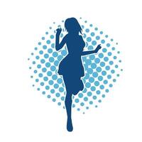 Silhouette of a female dancer wearing mini skirt in action pose. Silhouette of a slim woman dancing happily. vector