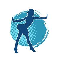 Silhouette of a female dancer wearing mini skirt in action pose. Silhouette of a slim woman dancing happily. vector