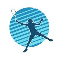 Silhouette of a slim female athlete doing badminton sport. Silhouette of a woman badminton sport player in action pose. vector