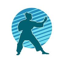 Silhouette of a slim female doing martial art pose. Silhouette of a martial art woman in action pose. vector