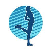 Silhouette of slim female doing exercise. Silhouette of a sporty woman doing gym workout pose. vector