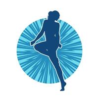 Silhouette of a female dancer in action pose. Silhouette of a woman dancing happily. vector