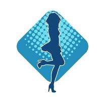 Silhouette of a female dancer wearing mini skirt in action pose. Silhouette of a slim woman dancing happily. vector