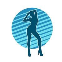 Silhouette of a casual female in a dancing pose. Silhouette of a dancer woman in action pose. vector