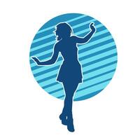 Silhouette of a female dancer wearing mini skirt in action pose. Silhouette of a slim woman dancing happily. vector