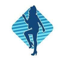 Silhouette of a female dancer in action pose. Silhouette of a woman dancing happily. vector