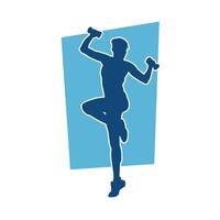 Silhouette of slim female doing exercise. Silhouette of a sporty woman doing gym workout pose. vector