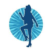 Silhouette of a female dancer in action pose. Silhouette of a woman dancing happily. vector