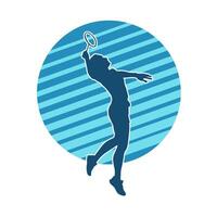 Silhouette of a slim female athlete doing badminton sport. Silhouette of a woman badminton sport player in action pose. vector