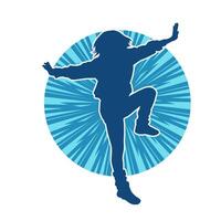 Silhouette of a female dancer in action pose. Silhouette of a woman dancing happily. vector