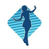 Silhouette of a female dancer wearing mini skirt in action pose. Silhouette of a slim woman dancing happily. vector