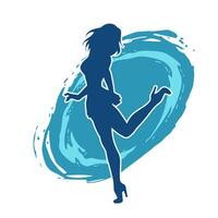 Silhouette of a female dancer wearing mini skirt in action pose. Silhouette of a slim woman dancing happily. vector