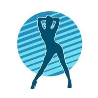 Silhouette of a casual female in a dancing pose. Silhouette of a dancer woman in action pose. vector