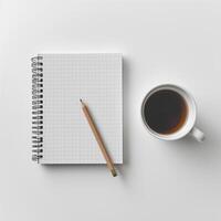 AI generated blank notebook and pencil on white background. Empty Space for your text. ai generated. photo