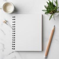 AI generated blank notebook and pencil on white background. Empty Space for your text. ai generated. photo