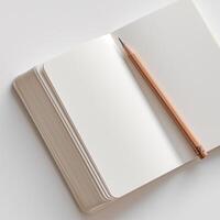 AI generated blank notebook and pencil on white background. Empty Space for your text. ai generated. photo