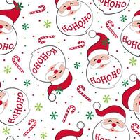 Seamless Pattern of Christmas Santa Claus with Hohoho Text, Candy Cane- Christmas Santa Vector Illustration