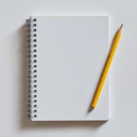 AI generated blank notebook and pencil on white background. Empty Space for your text. ai generated. photo