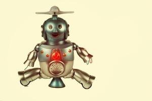 Clásico juguete robot en un beige antecedentes. robótica foto