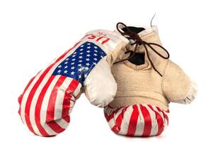 Boxing gloves with USA flag on white background photo