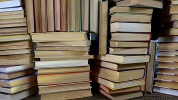 Book shelf's in library. Close up Many books organized in shelves in a big bookstore photo