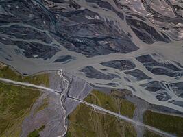 Aerial view of glacier river in Iceland. Beautiful natural backdrop. photo