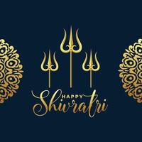 happy shivratri golden text with shiv trishul for hindu festival vector