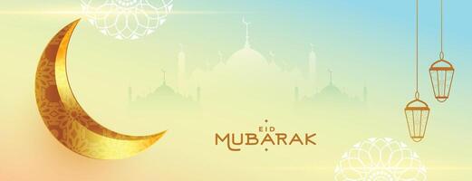 eid mubarak holy festival banner with realistic golden moon vector