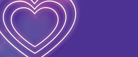 glowing neon heart frame on purple banner with text space vector