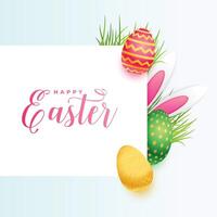 hiding bunny behind the grass and eggs easter background vector