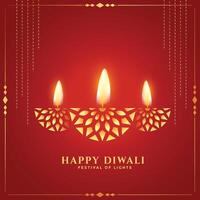 red and golden diya diwali decorative background vector