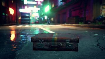 A suitcase sitting on the side of the road video