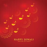 happy diwali red elegant decorative card design vector