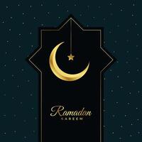 ramadan kareem invitation poster with golden moon and star vector