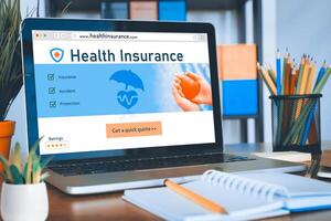 Health insurance web site modish registration system for easy form filling concept photo