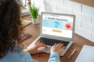 Health insurance web site modish registration system for easy form filling concept photo