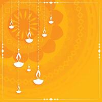 happy diwali flat yellow decorative card design vector
