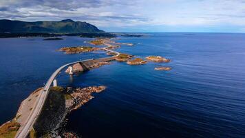 Aerial drone shot of the world famous Atlantic Road with copy space photo