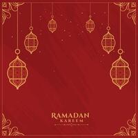 Ramadán kareem rojo decorativo plano saludo diseño vector