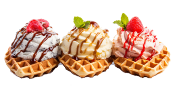 AI generated Strawberry ice cream waffle isolated on transparent background png