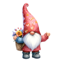 AI generated Cute whimsical gnome design elements valentine day watercolor on an On transparent background. png