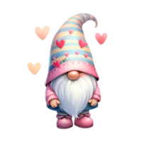 AI generated Cute whimsical gnome design elements valentine day watercolor on an On transparent background. png