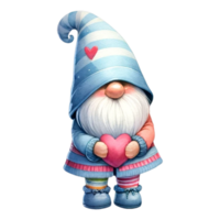 AI generated Cute whimsical gnome design elements valentine day watercolor on an On transparent background. png