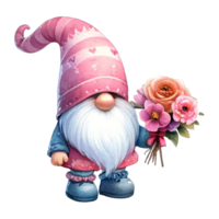 AI generated Cute whimsical gnome design elements valentine day watercolor on an On transparent background. png